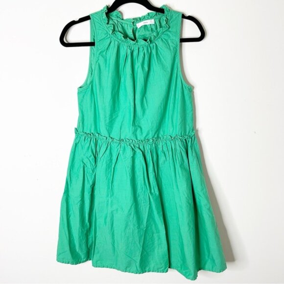 Mango Babydoll Mini Dress Gathered Ruffle Detail Cotton Green Size XS - Picture 4 of 16